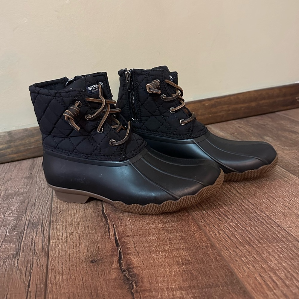 Girls Black Saltwater Sperry Boots